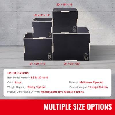 Happybuy 3 in 1 Plyometric Jump Box, 20/18/16 Inch Wooden Plyo Box, Anti-Slip Platform for Jumping Agility, Step Up Box for Home Gym Conditioning & Strength Training, Black