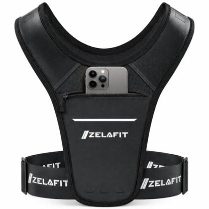 ZelaFit™ Running Phone Holder Vest for Women & Men – Lightweight Running Gear and Everyday Running Essentials – Chest Rig Phone Holder for Running (Black)