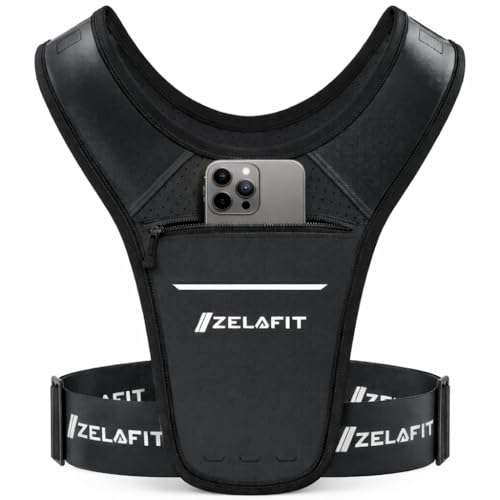 ZelaFit™ Running Phone Holder Vest for Women & Men – Lightweight Running Gear and Everyday Running Essentials – Chest Rig Phone Holder for Running (Black)