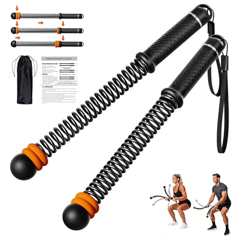 Adjustable Ropeless Battle Ropes, Portable Cordless Battle Ropes for Home Gym, Workout Equipment Exercise Rope for Low-Impact Workout, Strength & HIIT, for Men & Women (Black) - color: Black, size: Adjustable 2 Weights