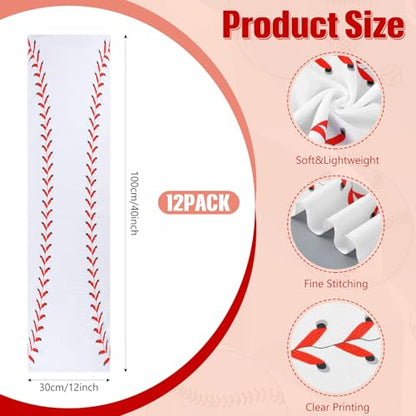 12 Pack Baseball Cooling Towels, Sports Towels with Bags, 40"x12" Breathable Chilly Towel, Microfiber Towel for Baseball Sport Team Gift - color: White, Red, style: Baseball