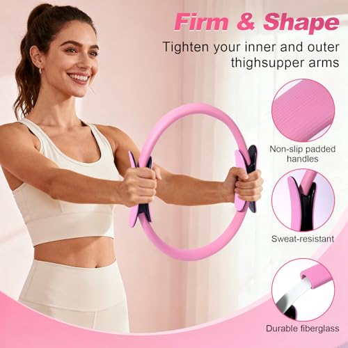 Pilates Kit 14 Pcs, Pilates Essentials Kit for Women, Pilates Equipment for Home with Yoga Circle Ball Ring, 5 Resistance Bands,Pedal Puller Resistance Band,Anti-Slip Socks for Starter Set Accessories
