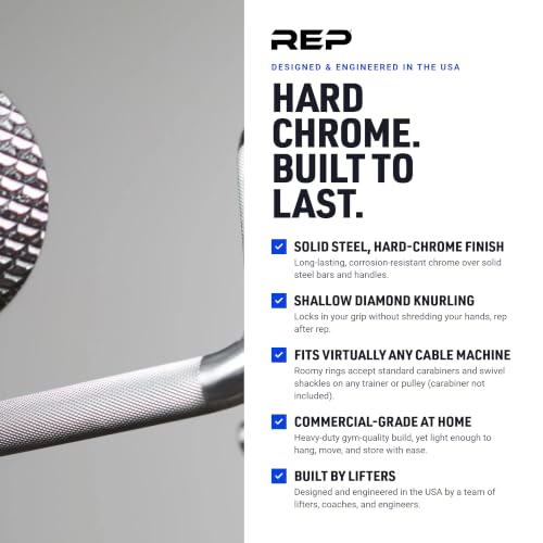 REP Fitness LAT Pulldown and Low Row Cable Machine Attachments and Functional Trainer Attachments – Curl Bar, D-Handle, Ankle Cuff, Tricep Rope, Sports Handle, Straight Bar, Row, Chinning Triangle - style: Multi Grip Curl Bar