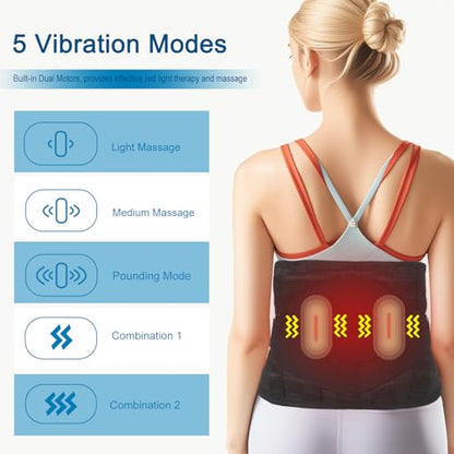 Lower Back Massager Belt with Red Light Heating Therapy, Cordless Heating Pad for Back, Rechargeable 5000 mAh Battery, Heated Back Brace Warmer Belt for Back Pain Relief,L