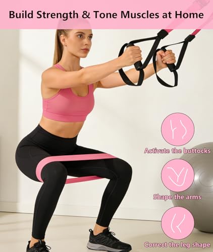 Home Resistance Training Kit - Full Body Workout Equipment with Suspension Straps, Handles & Door Anchor (Pink)