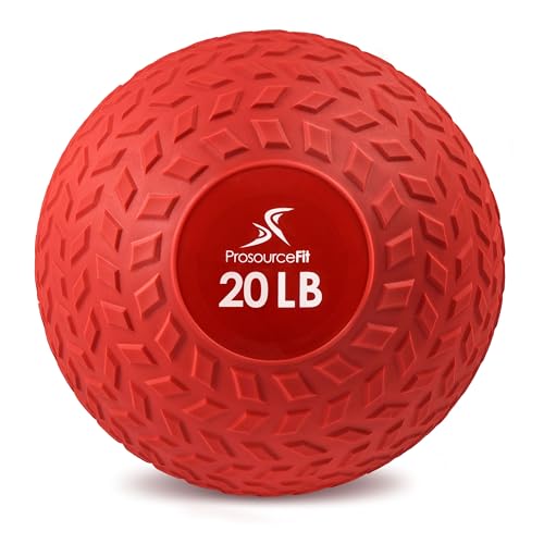 ProsourceFit Slam Medicine Balls 5, 10, 15, 20, 25, 30, 50lbs Smooth and Tread Textured Grip Dead Weight Balls for Strength and Conditioning Exercises, Cardio and Core Workouts - color: Red, size: 20 LB