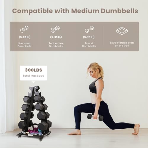 LIONSCOOL Premium Solid Steel Dumbbell Rack Stand Only, A-Frame Portable Weight Storage Organizer with Optional Tray and Wheels, Perfect for Home Gym Fitness Storage (200LBS/300LBS/700LBS Weight Capacity Available)