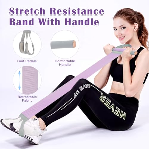 Full Body Resistance Band Set with Handles Yoga Pedal Resistance Band Anti-Broken Elastic Sit Up Pull Rope for Strength Training Stretch Bands Workout Equipment - color: Purple