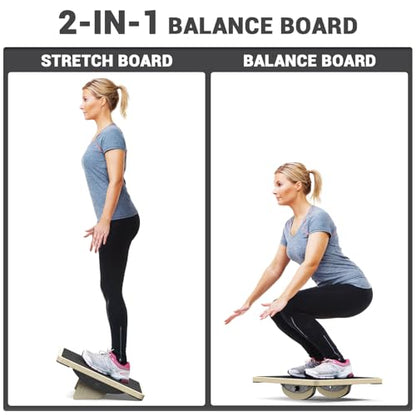 Sportneer 2-in-1 Balance Board – Adjustable Wobble & Slant Board for Core Strength, Stretching, Rehab, Standing Desk, Home Gym Workout