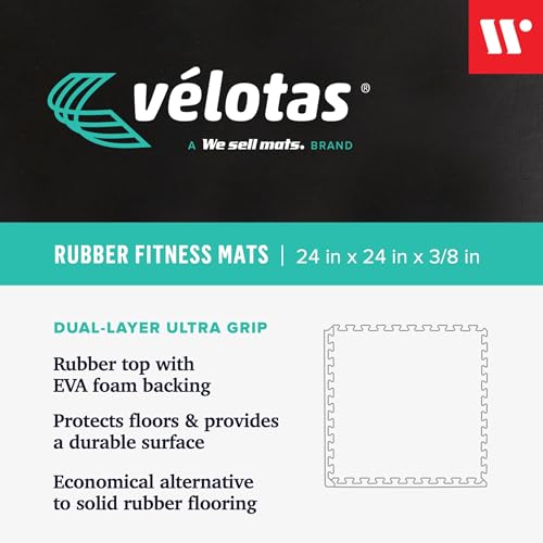 Velotas 3/8-Inch Thick Interlocking Foam Tiles with Rubber Top - Personal Fitness Mat, EVA Foam Puzzle Floor Tiles, for Home Gym Workouts - color: Blue Fleck, style: 24 Square Feet (6 Tiles)