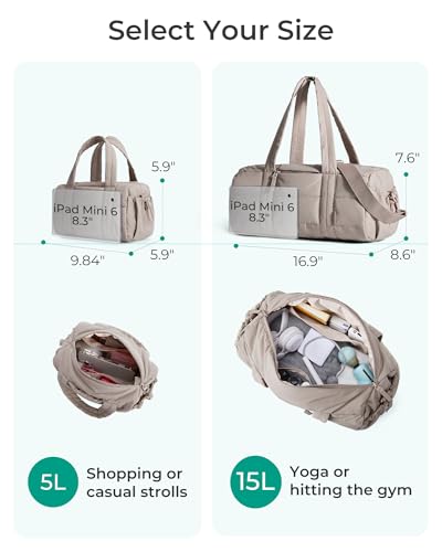 BAGSMART Reiki Gym Bag for Women, Puffy Quilted 15L Yoga Mat Bag with Wet Pocket, Mini 5L Crossbody Dance Bag, 24L Travel Weekender Carry-on Duffle Bag