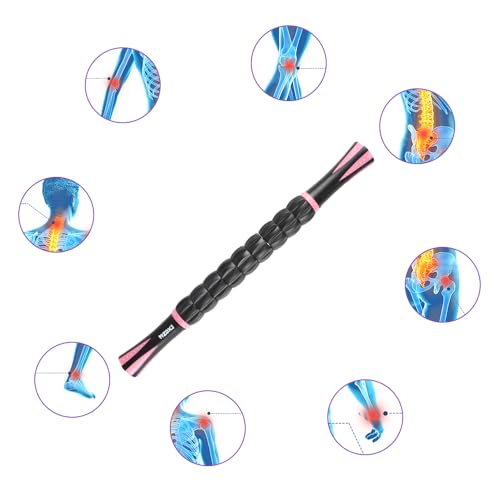 Muscle Roller Stick for Athletes, Massage Roller to Reduce Muscle Soreness, Cramping & Tightness - Legs, Arms, Back & Calves (Black Pink- 18 inch) - color: Pink Black-b