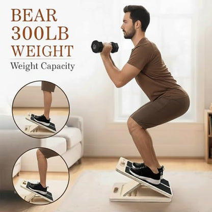 Slant Board for Calf Stretching with Resistance Band, Fitness Ball & Training Poster, 300 lbs Adjustable Wooden Incline Board, Portable Calf Stretcher for Physical Therapy Equipment & Leg Training