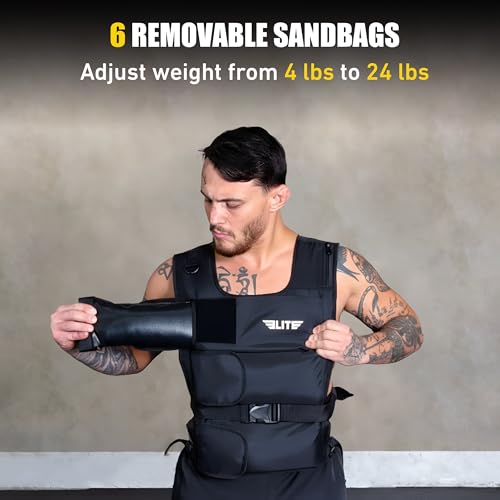 Elite Sports Weighted Vest for Men & Women, 4lb/8lb/12lb/16lb/20lb/24lb Reflective Adjustable Weight Vest Workout, Exercise, Running, Weight Loss & Strength Training (UN-FILLED)