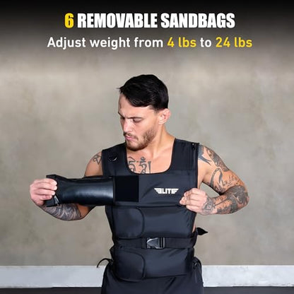 Elite Sports Weighted Vest for Men & Women, 4lb/8lb/12lb/16lb/20lb/24lb Reflective Adjustable Weight Vest Workout, Exercise, Running, Weight Loss & Strength Training (UN-FILLED)