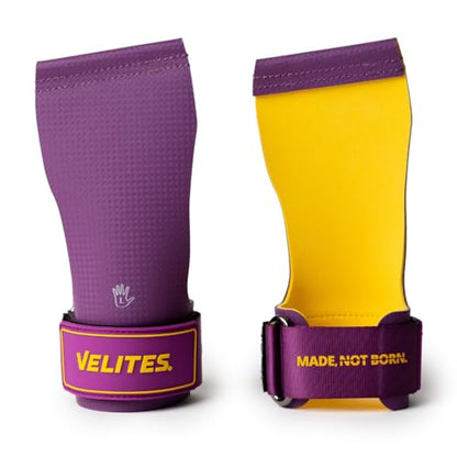 Velites - Official Crossfit® Games Quad Ultra Grips - No Chalk and Smooth Bars - Wristbands and Carry Bag Included - Pull-ups, Muscle-ups and Toes to bar - color: Purple, size: M