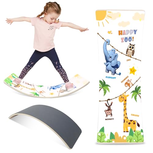 Balance Board for Kids Adult, 35inch Wobble Balance Board Balance Trainer With Anti-slip Felt Pads Animal Prints Suitable for Home Office, Teeter Popper Rocker Board Open Ended Toys