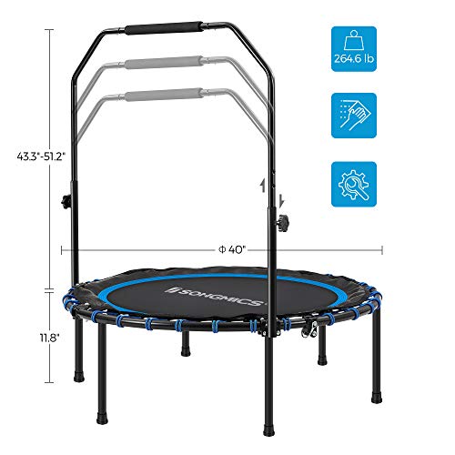 SONGMICS 40 Inches Mini Fitness Trampoline, Fitness Rebounder with Adjustable Handrail, Foldable Trampoline for At-Home Workout, Max. Load 264.6 lb