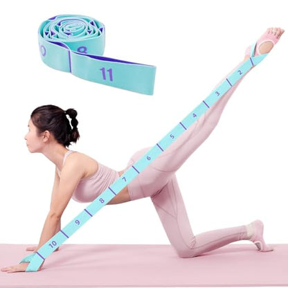 11 Loops Stretch band - Yoga, Pilates, Ballet, and Physical Therapy Stretching strap for Flexibility, Leg Stretching, and Exercise - Durable Stretching equipment for Dance and Fitness