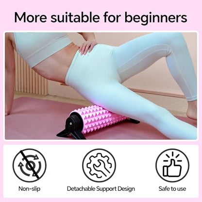 Foam Roller with Detachable Stand, 18” Deep Tissue Massage Roller, Beginner-Friendly Support Design for Muscle Recovery, Home Workout & Fitness - Pink - color: Pink