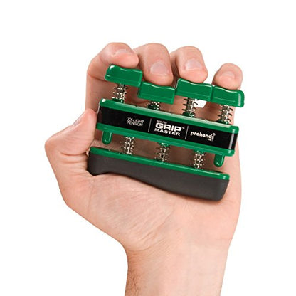 Prohands Gripmaster Hand Exerciser, Finger Exerciser (Hand Grip Strengthener), Spring-Loaded, Finger-Piston System, Isolate & Exercise Each Finger - color: Green - Gripmaster, size: 1.5 lb (XX-Light Tension)