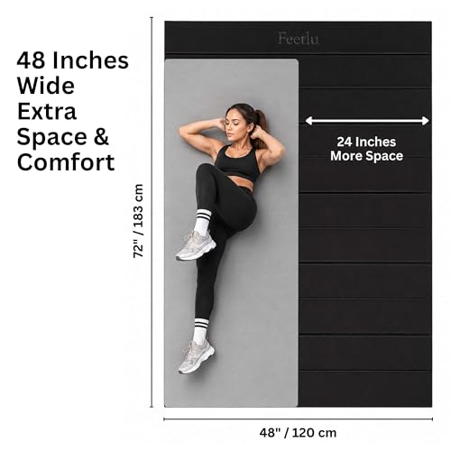 Foldable Large Yoga Mat, Extra Space 72"L x 48"W (183 x 122 cm), 6mm & 8mm Thick, Workout Mat for Home Gym and Travel - Anti-Slip Folding Exercise Mat for Yoga & Pilates