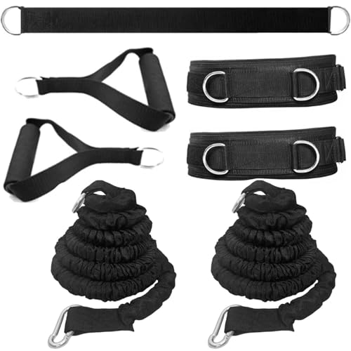 Resistance Speed Training Set, 8pcs Exercise Explosive Force Bounce Physical Equipment Double Rope Improve Agility Power Strength for Jumping Basketball Tennis Football Volleyball - color: Black-6.6ft