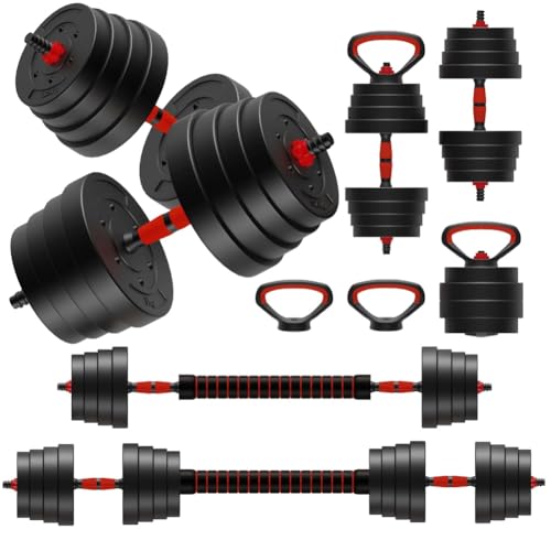 Adjustable Dumbbells,4 in 1 Dumbbells Set Used as Barbell, Kettlebells, Push up Stand, Weight Plate, Fitness Exercises for Home Gym - color: Black+75LBS