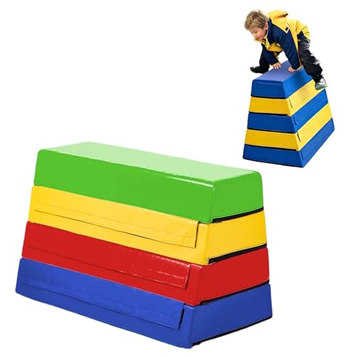 4-in-1 Foam Plyometric Jump Box, Foam Plyometric Jump Boxes, Soft Foam Vaulting Box for Kindergarten Gymnastics Kids, Agility Training Gymnastics Training, Multicolor