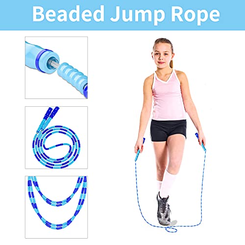 Jump Rope, Adjustable Length Tangle-Free Segmented Soft Beaded Skipping Rope, Fitness Jump Rope for Kids, Man, and Women Weight Loss 9.2 Feet - color: Green+Pink+Blue