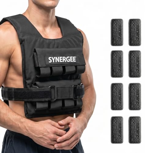 Synergee Adjustable Weighted Vest for Men & Women – 20 LB, 30 LB & 40 LB Options with Removable 2.5 LB Cast Iron Weights – Training Vest for Running, Rucking, Walking & Strength Training - color: 20LB