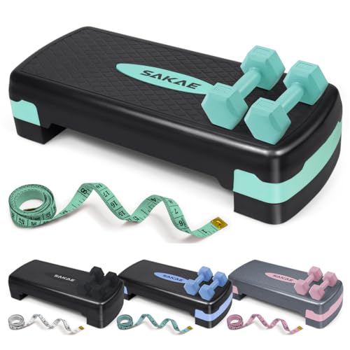 Aerobic Stepper Set with Dumbbells & Measuring Tape, Adjustable Height 2 Level Risers Workout Exercise Step Platform, 4 Colors, the Ultimate Gift for a Joyful Holiday and Merry Christmas - color: Green Black