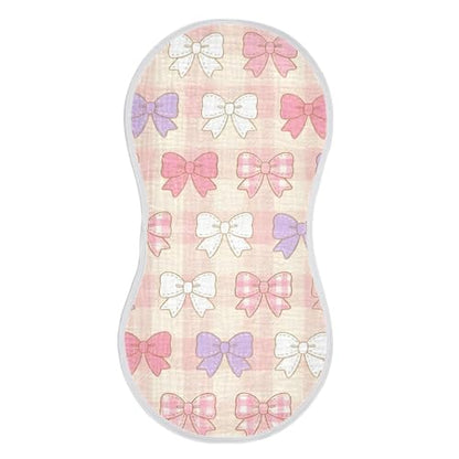 Pastel Bows Pattern Muslin Burp Cloths 4 Pack - Extra Large 22"x11", 4-Layer Soft Absorbent Cotton, Waterproof Backing, Baby Drool Rags for Newborn