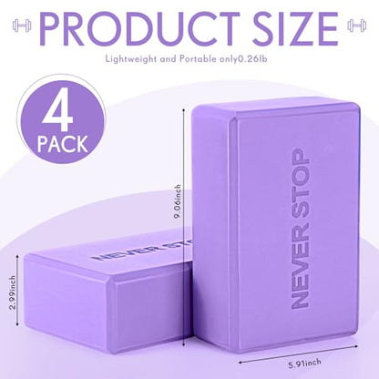 RoundFunny 4 Pack Yoga Blocks Non Slip Pilates Foam Brick - color: Purple