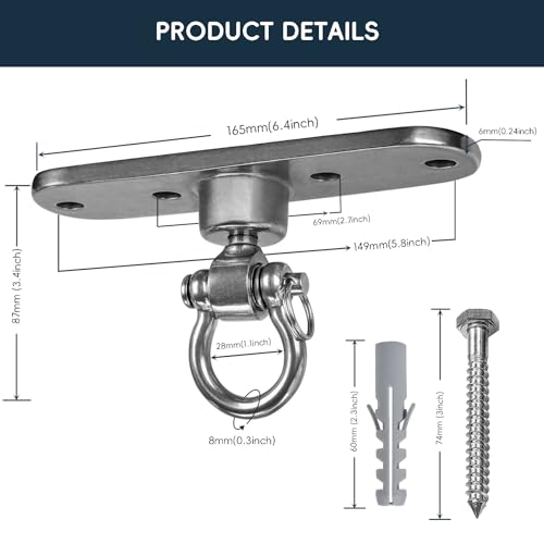 Heavy Duty Stainless Swing Hanger with Smooth Swing Bearings 180°+360°, 1500 lb Capacity for Indoor Outdoor Playground Yoga Hammock Chair Sandbag Porch Swing Bag