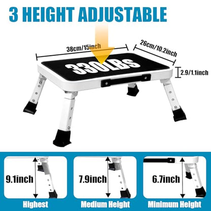 Metal Folding Step Stool for Adults, Heavy Duty Collapsible Step Stool with Non-Slip Platform, Folding Step Stools for Kitchen Home, 330 lbs Capacity