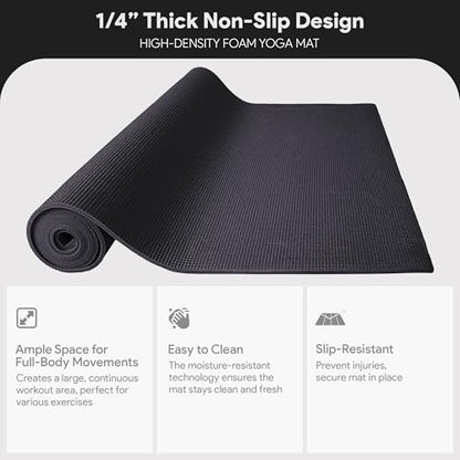 Fitvids All Purpose 1/4-Inch High Density Anti-Tear Exercise Yoga Mat with Carrying Strap, Multiple Colors