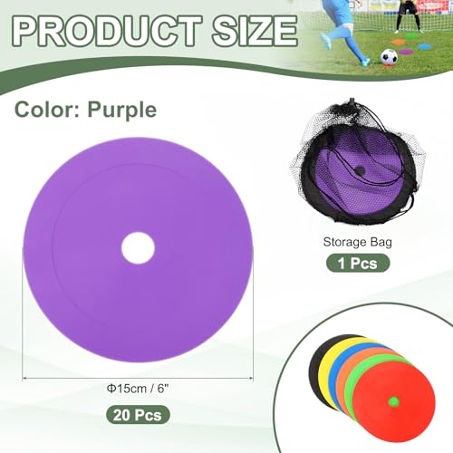 Flat Cones Spot Markers, Non-Slip Spot Marker Agility Dot Soccer Cones with Drawstring Bags - color: Purple