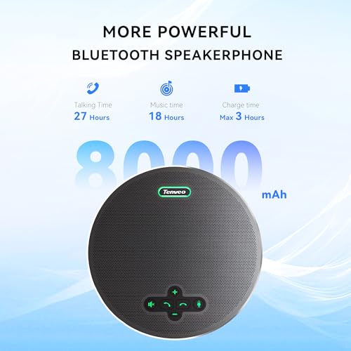 Tenveo MagiCall Pro Bluetooth Conference Speakerphone, Bluetooth/Dongle/USB, 8 AI Noise-Canceling Microphones, 360° Voice Pickup, 18H Talk Time, Compatible with Zoom, Teams & OBS, for 12–15 People - color: Silver