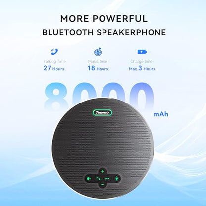Tenveo MagiCall Pro Bluetooth Conference Speakerphone, Bluetooth/Dongle/USB, 8 AI Noise-Canceling Microphones, 360° Voice Pickup, 18H Talk Time, Compatible with Zoom, Teams & OBS, for 12–15 People - color: Silver