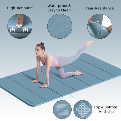 PAIDU Foldable Yoga Mat thick- 2/5" (10MM) TPE Non-Slip Design, Quick Fold，Easy Storage, 75x40 Extra Long/Wide for Indoor Yoga, Pilates and Outdoor Travel Workouts