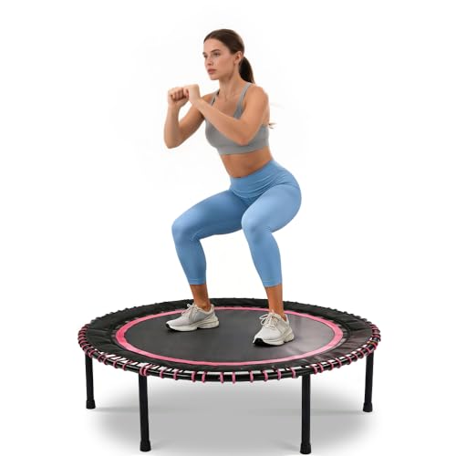 Springless Mini Fitness Trampoline for Low-Impact Cardio Workouts, Indoor Outdoor Rebounder with Quiet Bungee System and Stable Frame