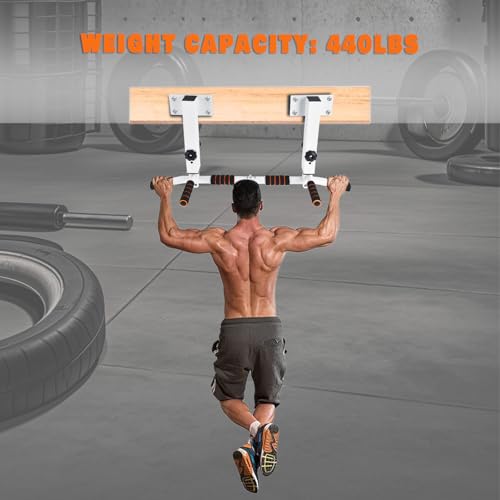 Wall Mounted Pull Up Bar Chin Up bar Multifunctional Adjustable Dip Station for Indoor Home Gym Workout, Power Tower Set Training Equipment Fitness Dip Stand Supports to 440 Lbs (White)