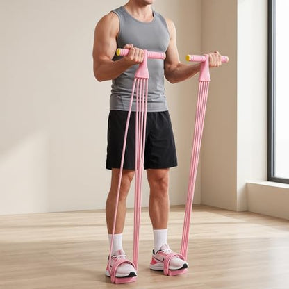 2Pcs Resistance Bands with Pedals, 6-Tube Tension Rope Exercise Equipment with Foam Handles, Sit-Up Pull Rope for Home Workout, Waist, Arm & Core Training Fitness Equipment