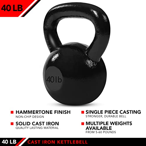 JFIT Cast Iron Kettlebell – Single Weight, Flat Bottom, Polished Handle | Men & Women | CrossFit, Cardio & Strength Training - size: 40.0 Pounds