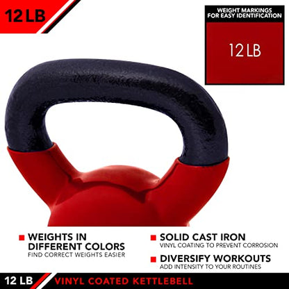 JFIT Kettlebell Weights Vinyl Coated Iron - style: 12lb (Red)
