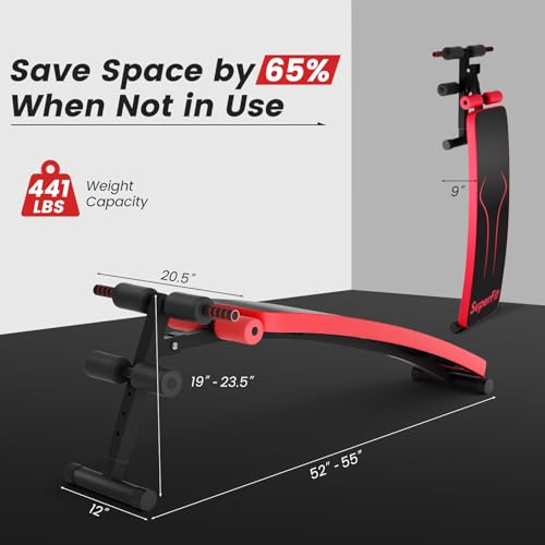 GYMAX Sit up Bench, Folding Adjustable Workout Bench for Ab Exercise, Curved Incline/Decline Slant Bench, Foldable Strength Training Weight Bench, Situps Abs Workout Equipment