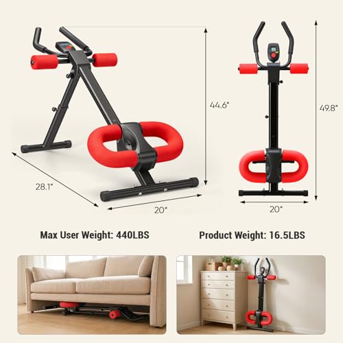 DUMOS Ab Workout Equipment for Home Gym, Exercise Machine Abs Trainer, Full Body Fitness System Adjustable for Abdominal Stomach Training, LCD Display, Knee Protection - color: Black&Red
