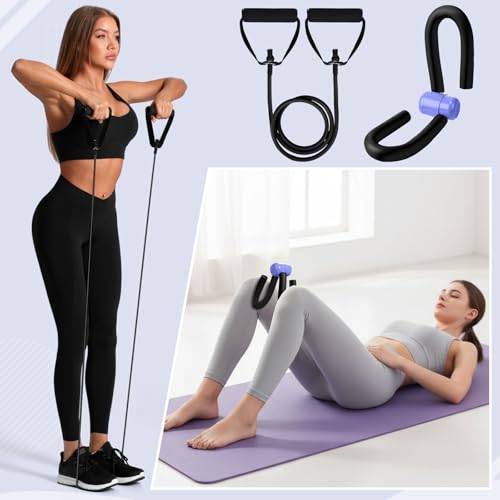 17 Pcs Home Pilates Kit with Resistance Bands 6 Tube Pedal Puller Resistance Band Set for Women Weight Loss Leg Training Workout Equipment Gym Exercise Equipment Beginners Yoga - color: Black