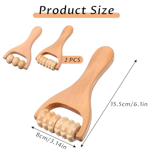 2Pcs Wooden Massage Roller, Handheld Wood Massage Tools - Wood Roller for Back Leg Foot Muscle Relief